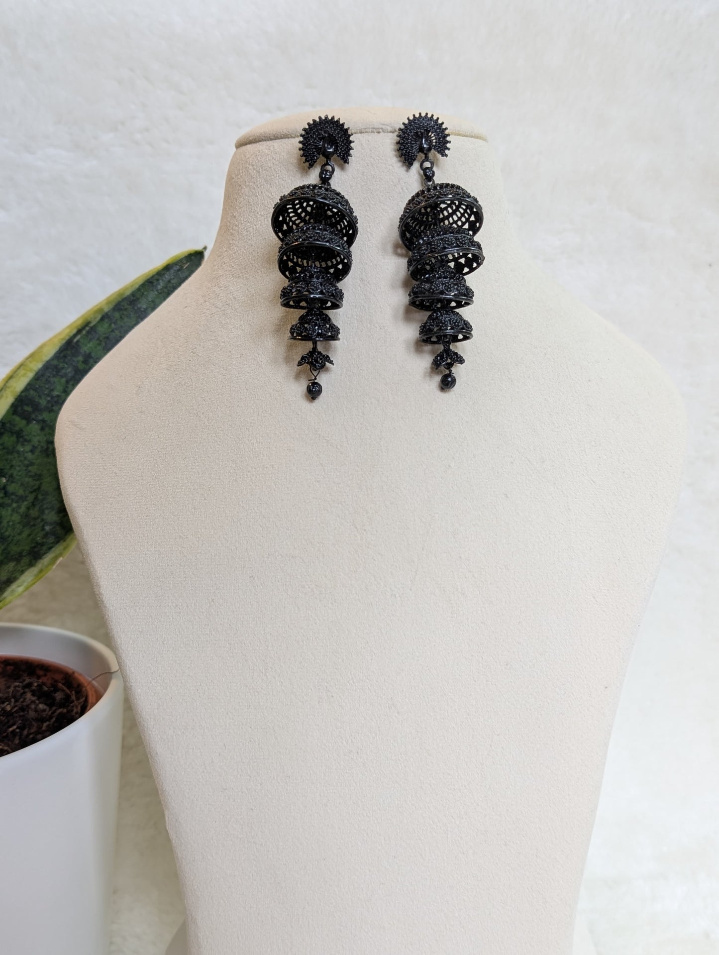 Jet Black Regal Jhumkas