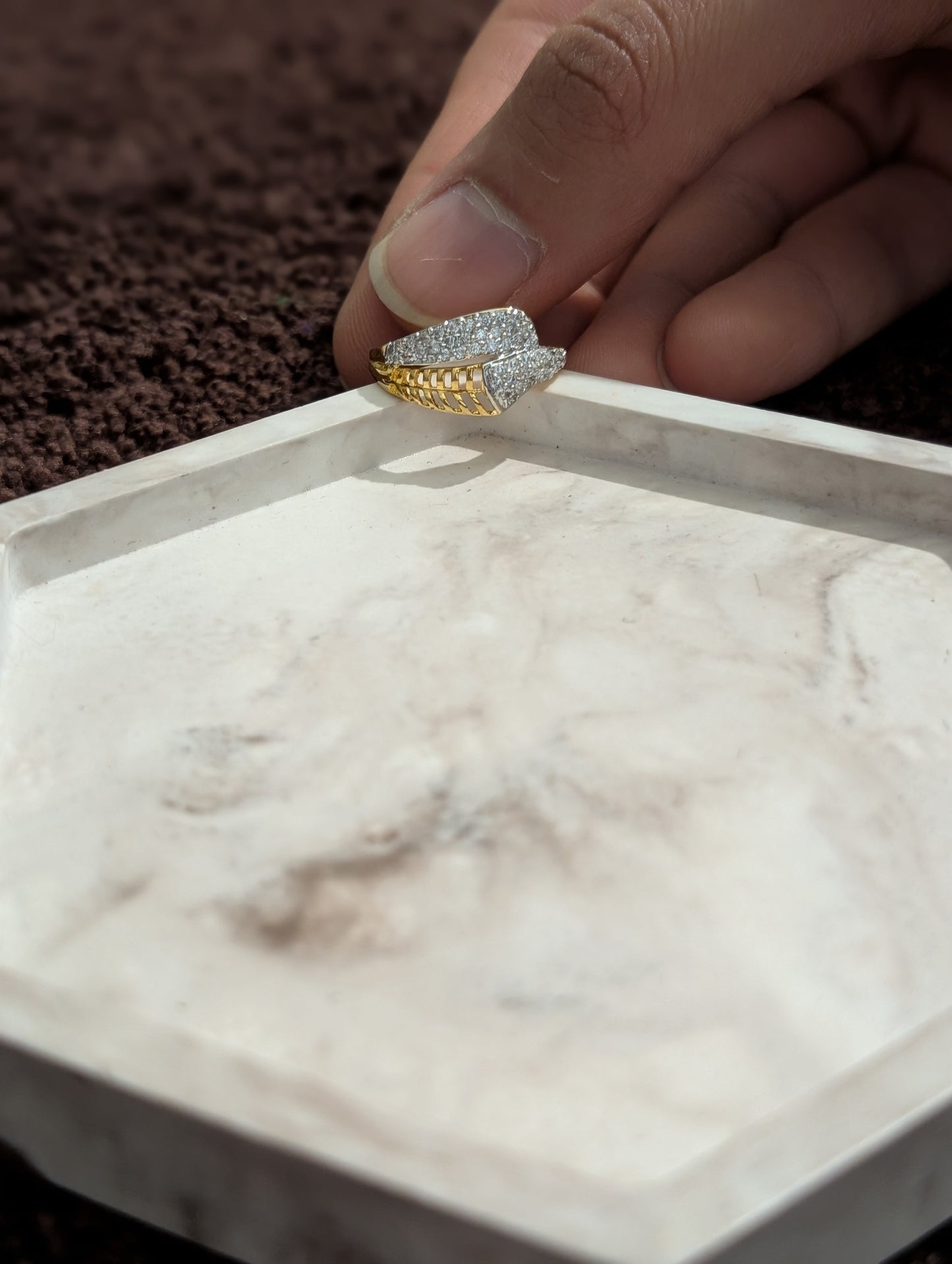 Goldish-Whiteish Studded Ring